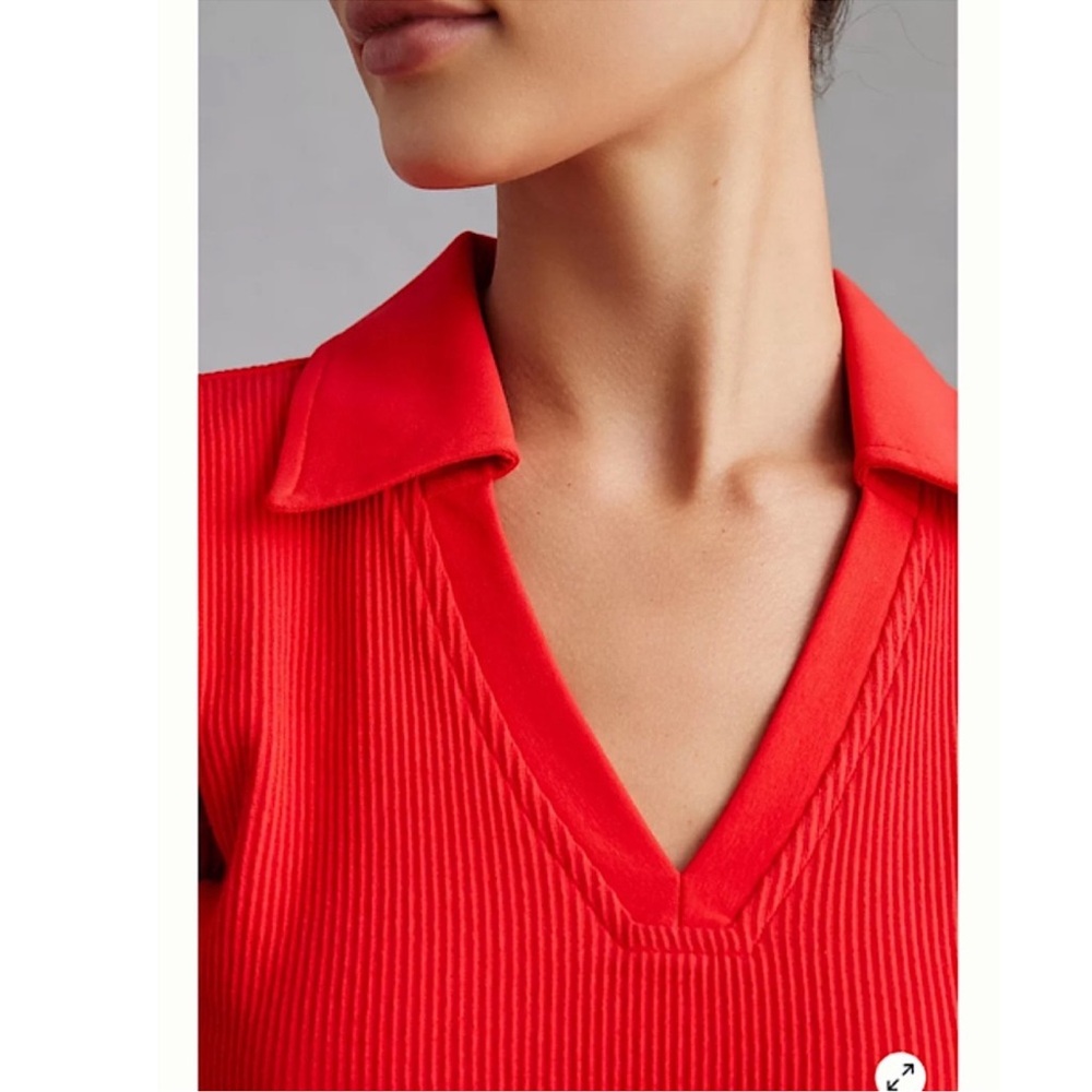 Collared V-Neck Ribbed Top - Picture 2 of 6